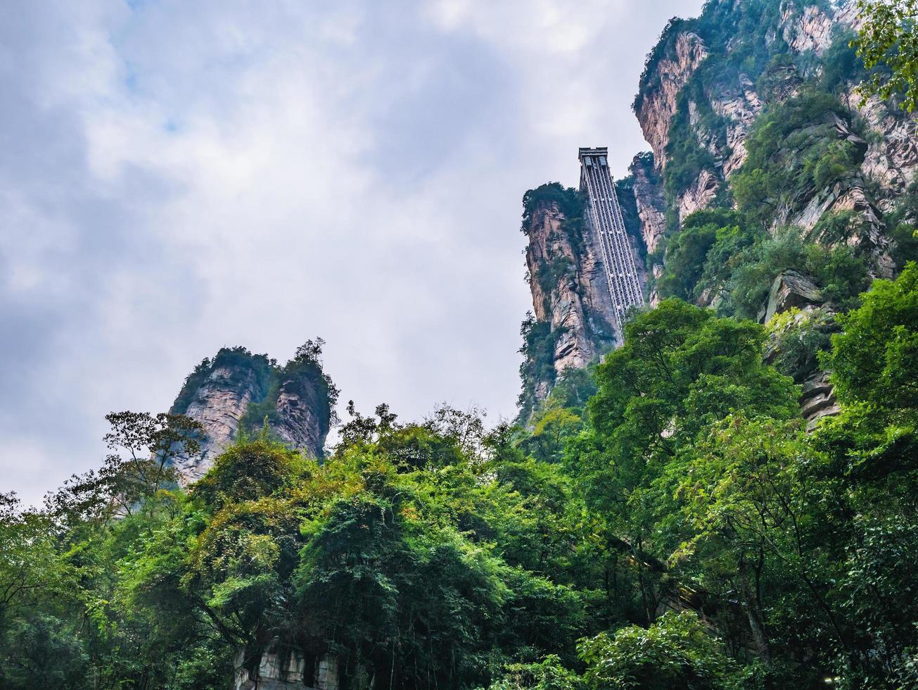 Bailong elevator of Zhangjiajie National Forest Park in Wulingyuan District Zhangjiajie City China.bailong elevator The Highest Outdoor Elevator in The World photo