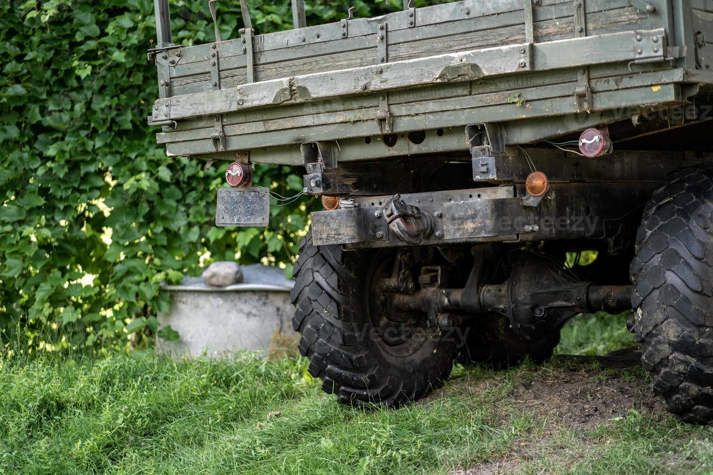 military vehicle for transporting people rear view. photo