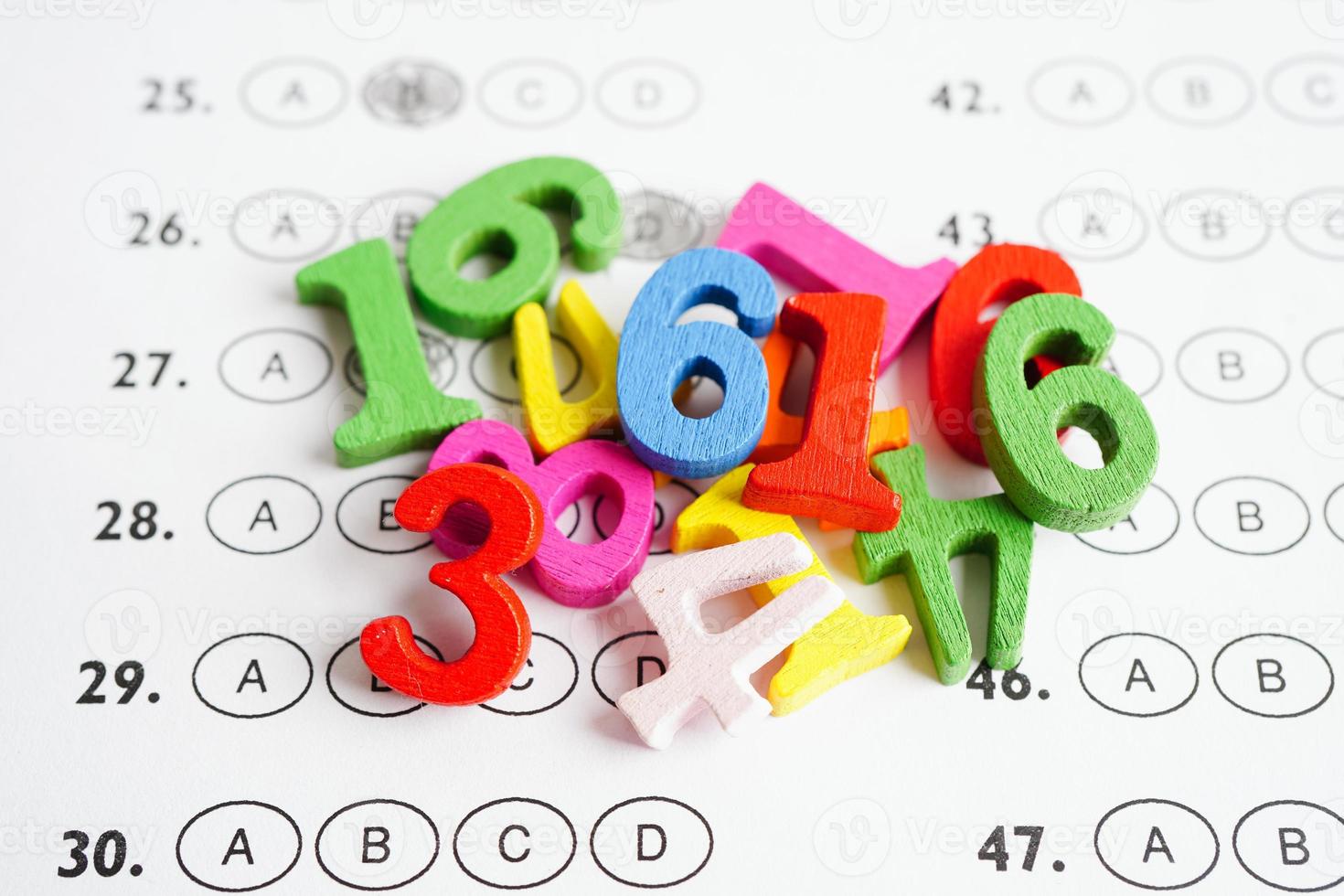Number wood block cubes for learning Mathematic, education math concept. photo