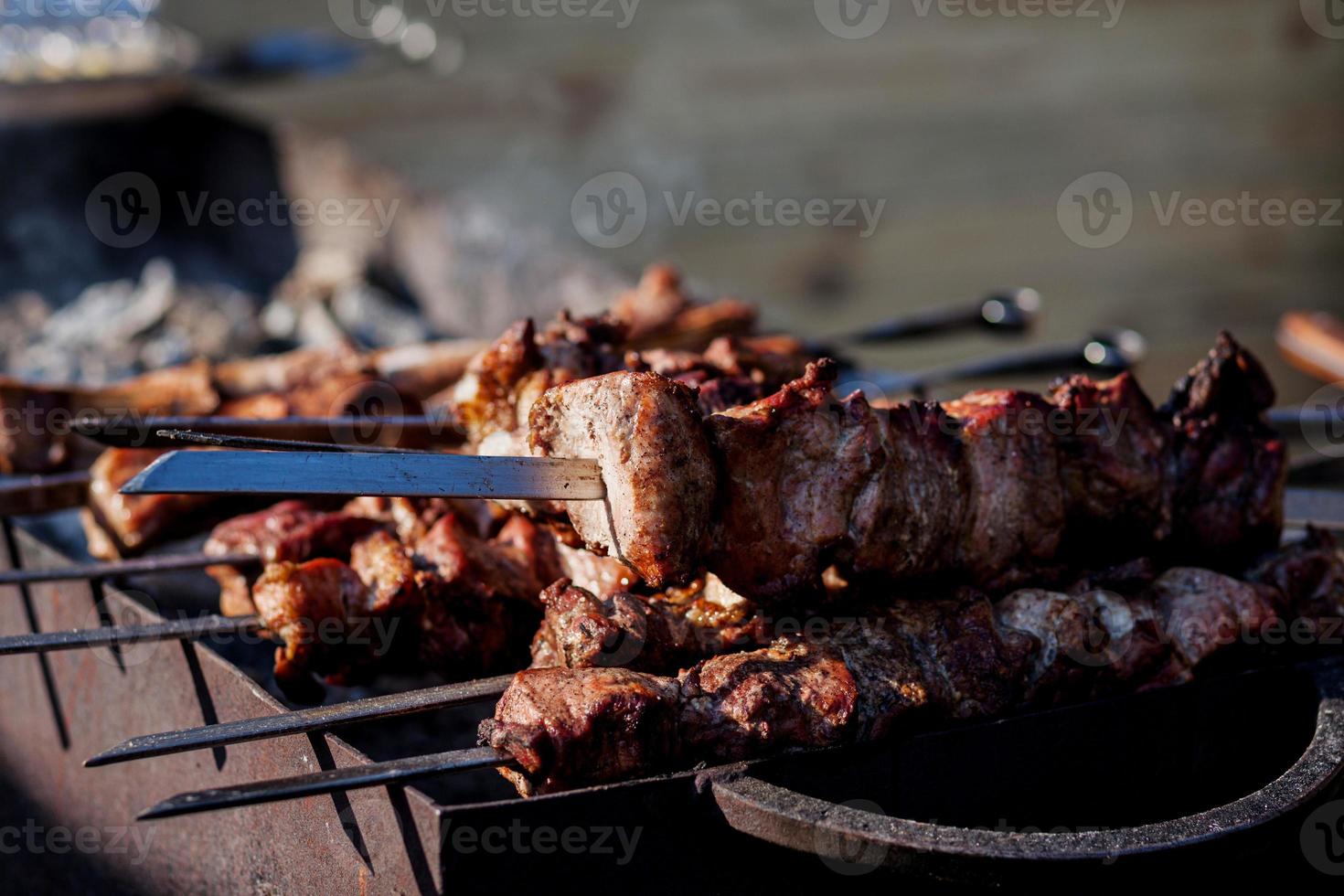 Generative AI illustration of skewered shish kebab, Kebabs - grilled meat  skewers, vegetables on black wooden background. Meat skewers in a barbecue  22925899 Stock Photo at Vecteezy