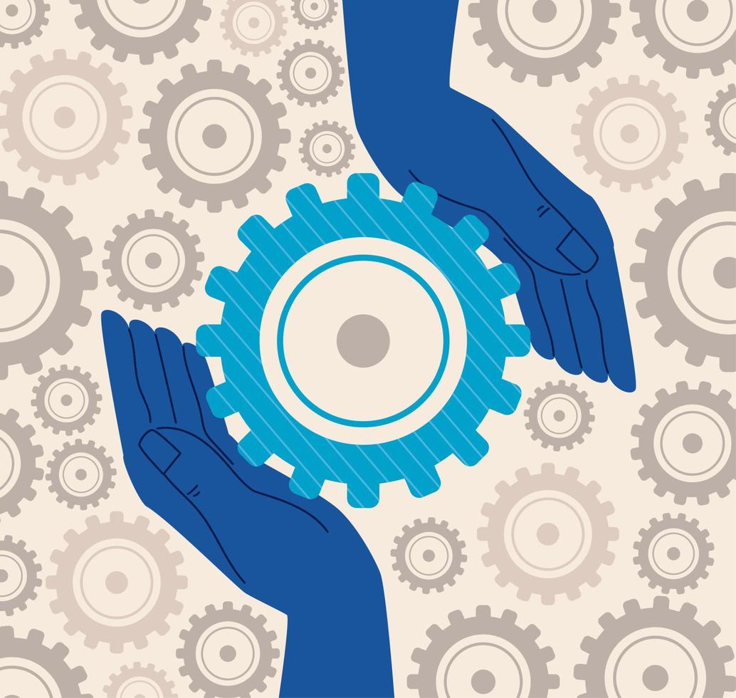 hands and gears machinery vector