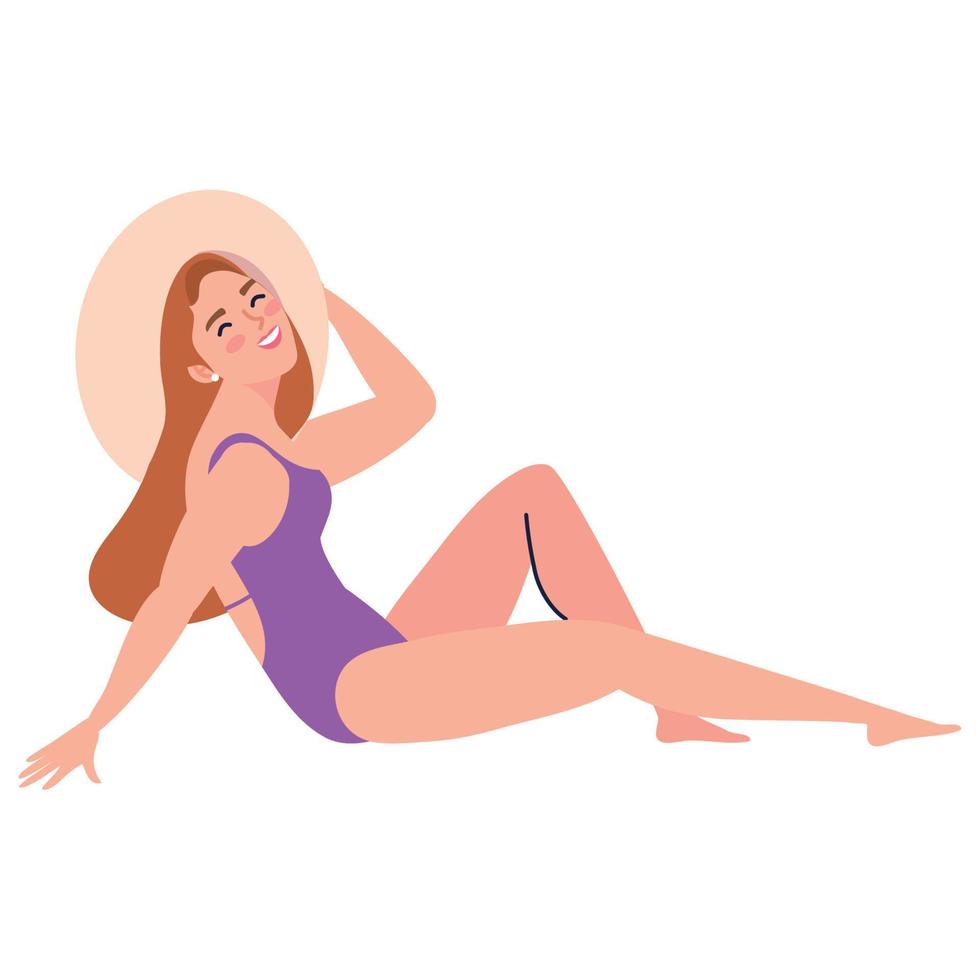 mujer con bañador morado vector