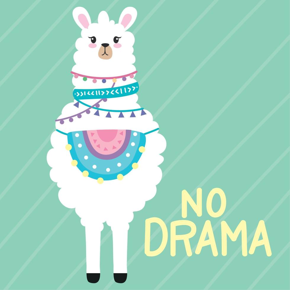 llama and no drama lettering vector