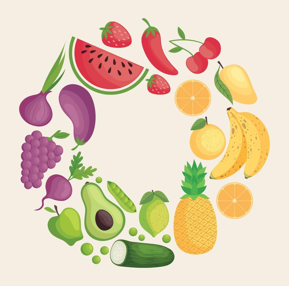 fresh vegetables and fruits vector