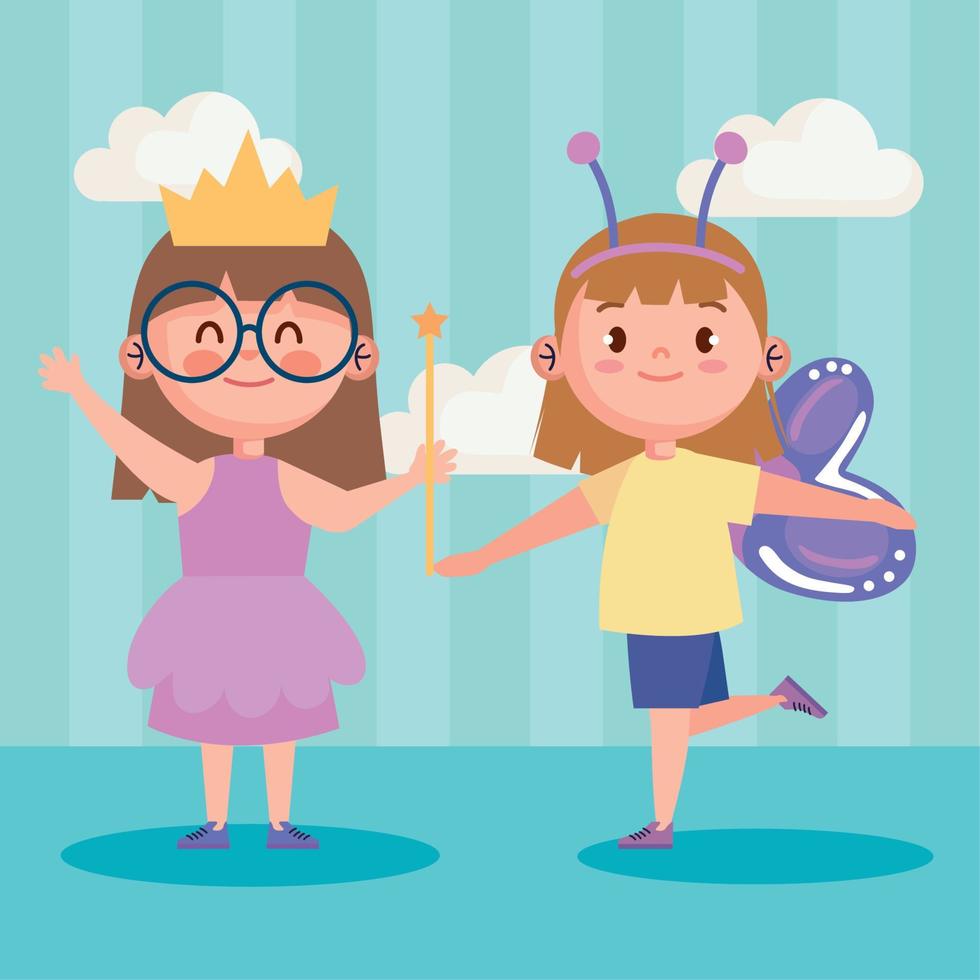 girls kids playing vector