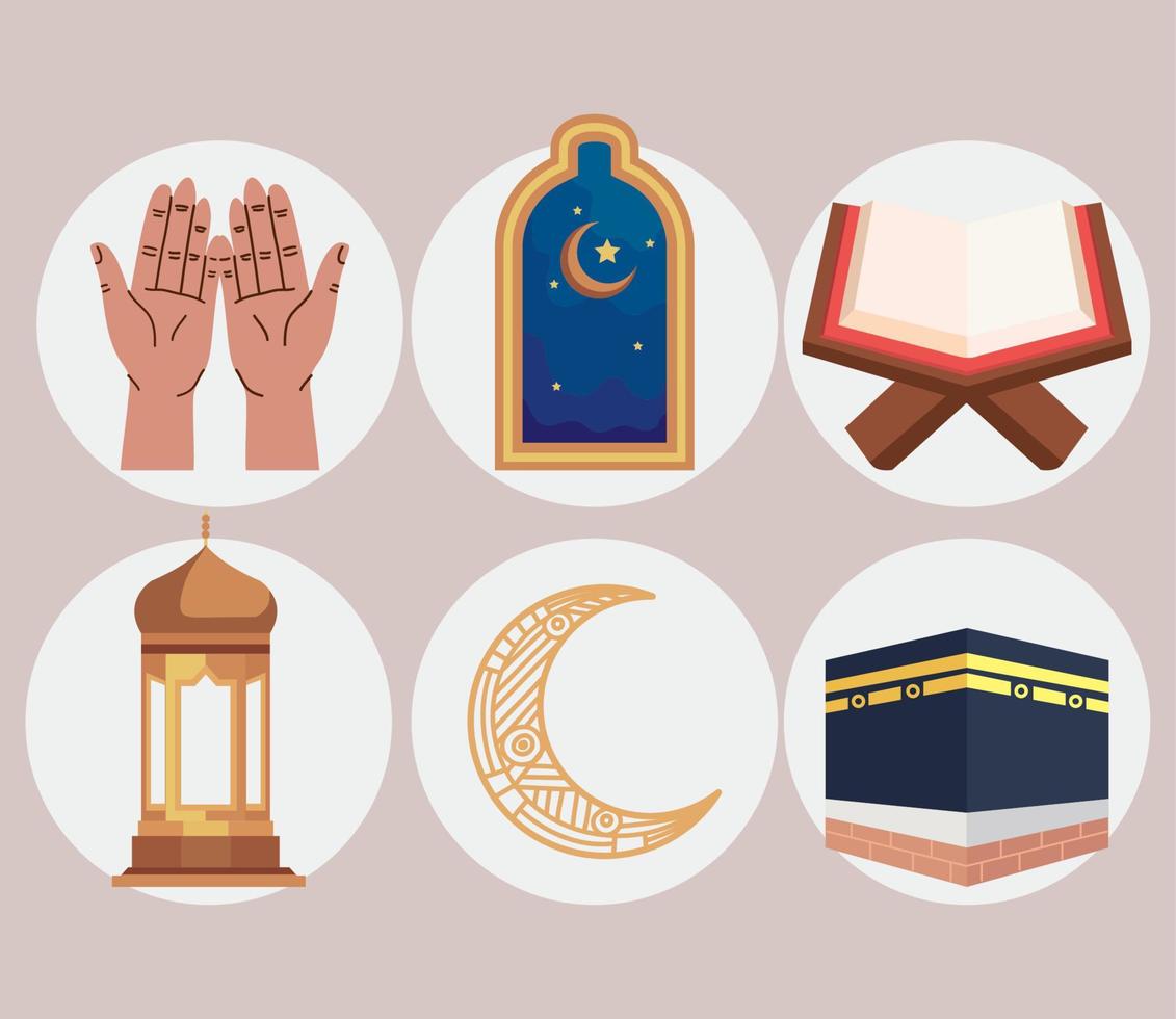 six hajj mabrour icons vector