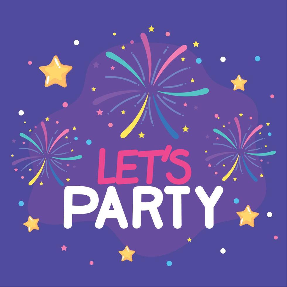 lets party lettering card vector