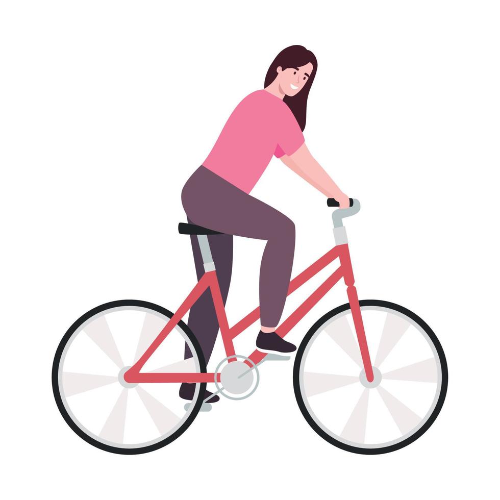 mujer en bicicleta roja vector