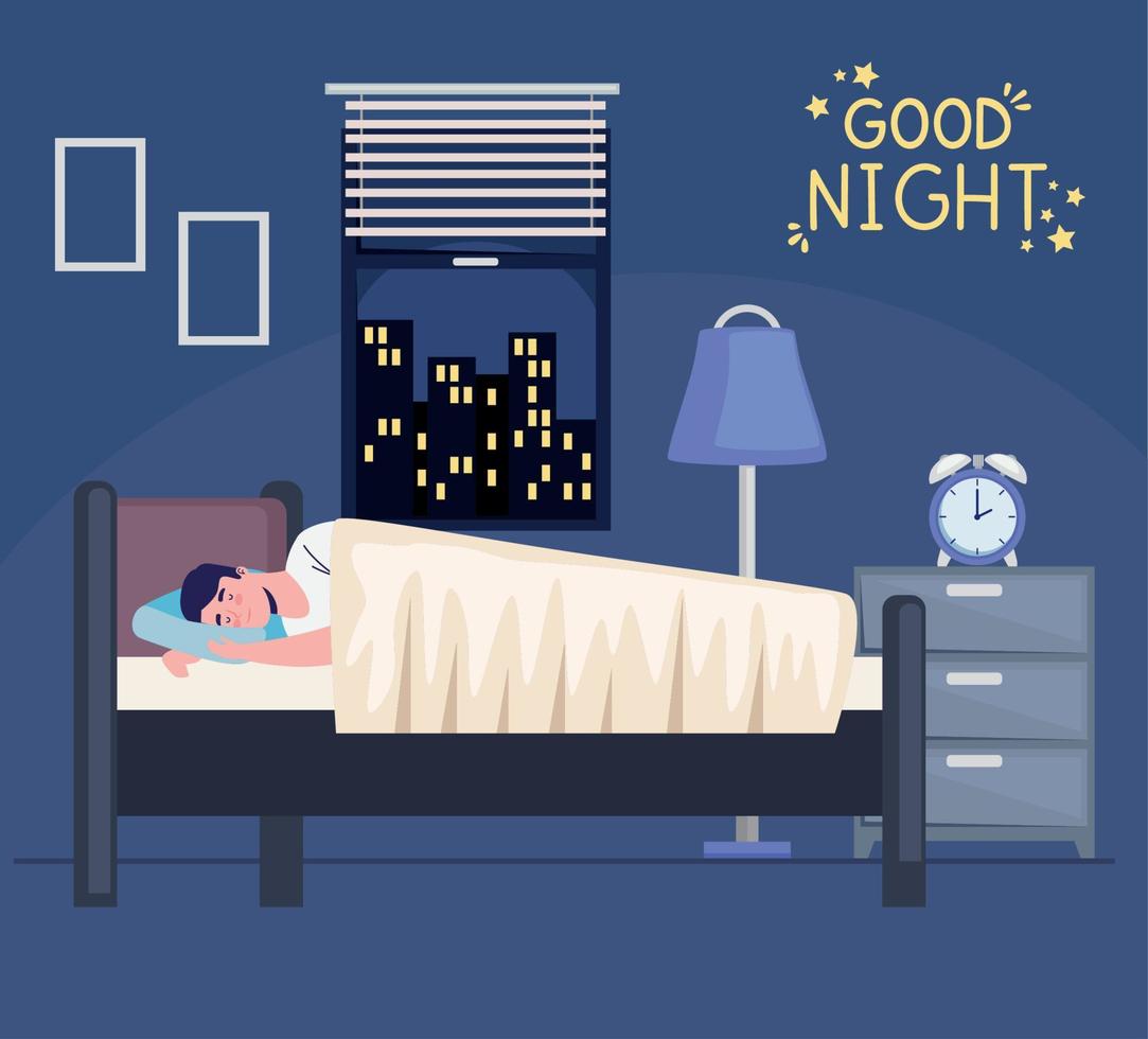 man sleeping in bedroom vector