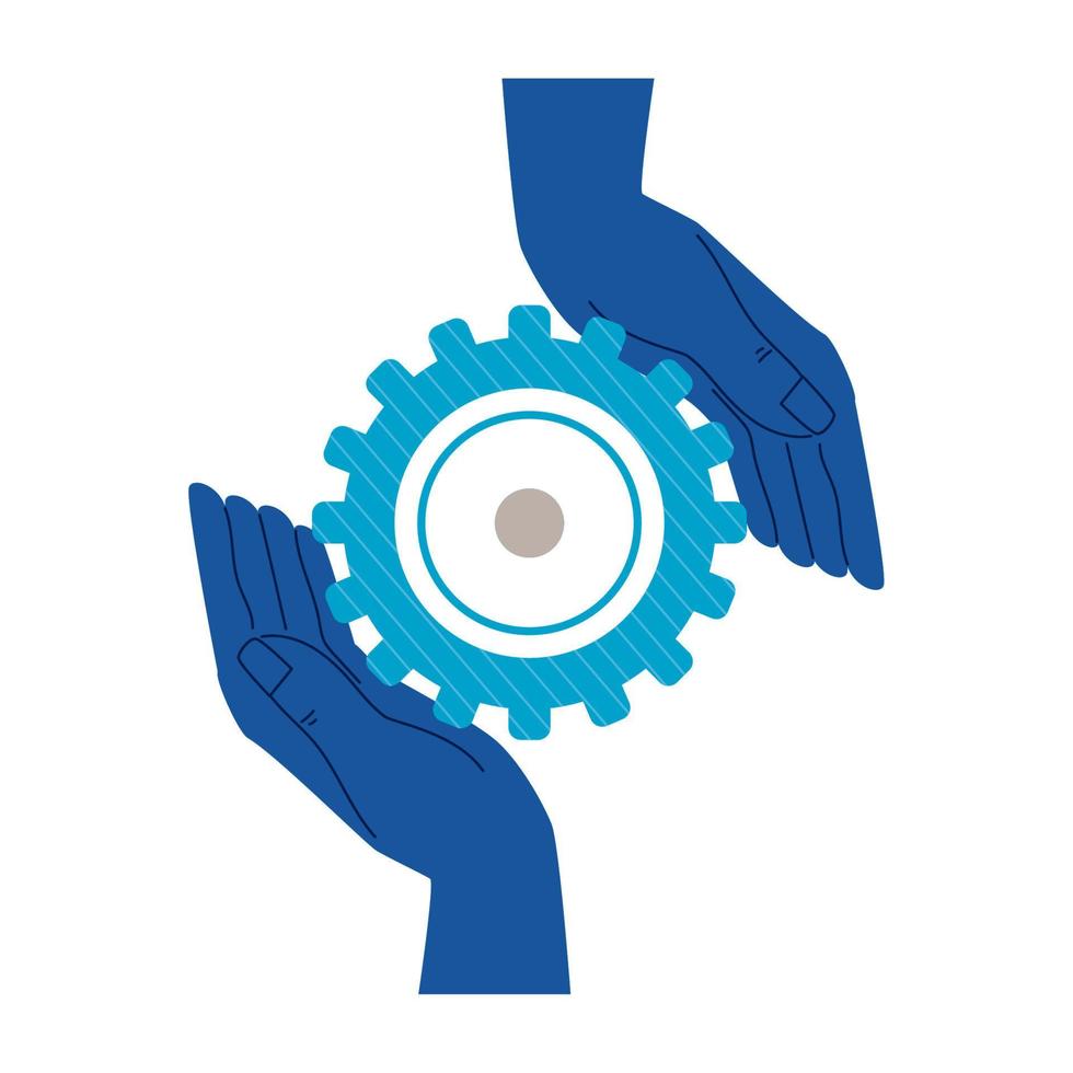 hands with gear machine vector