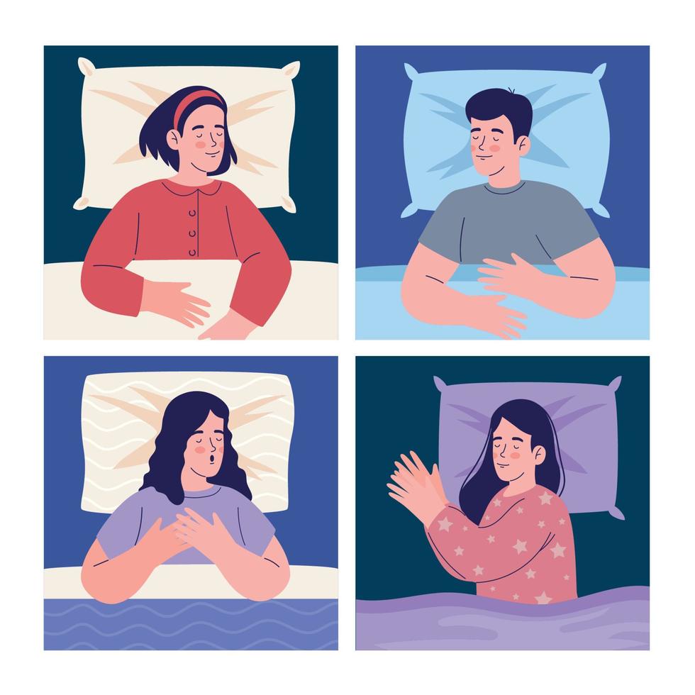 four persons sleeping scenes vector