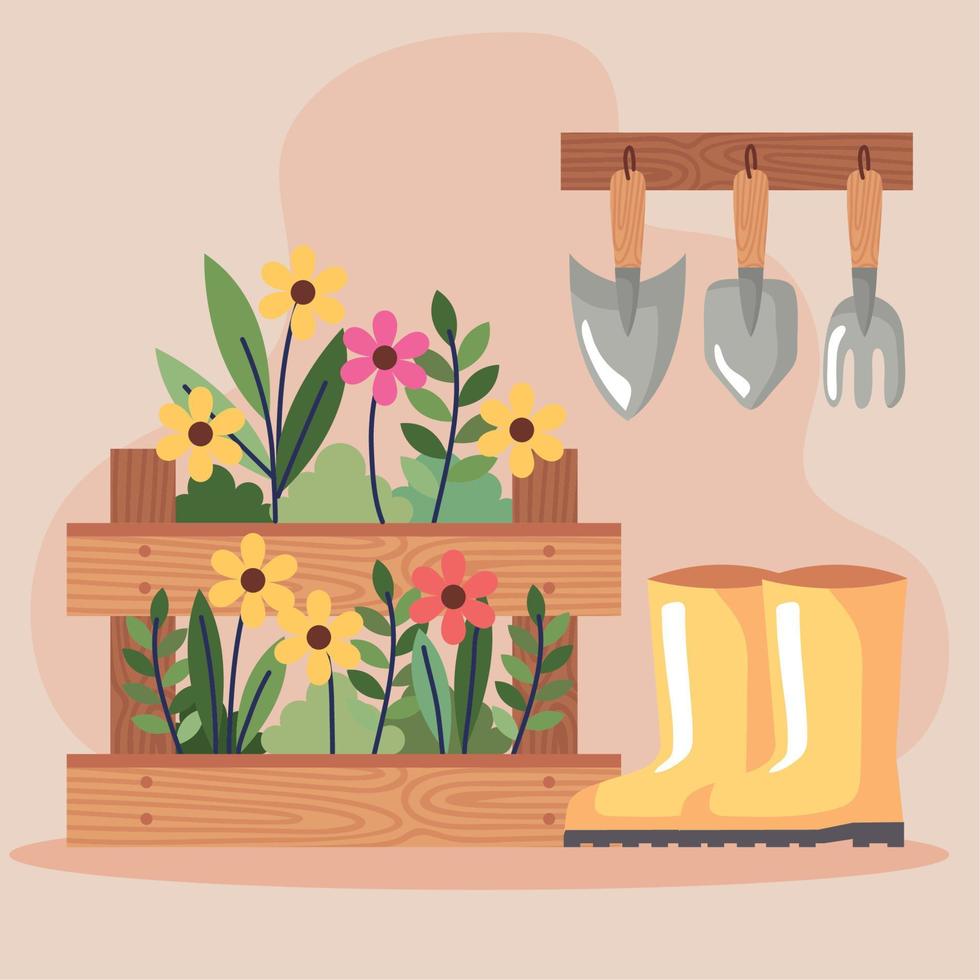 flowers garden with tools vector