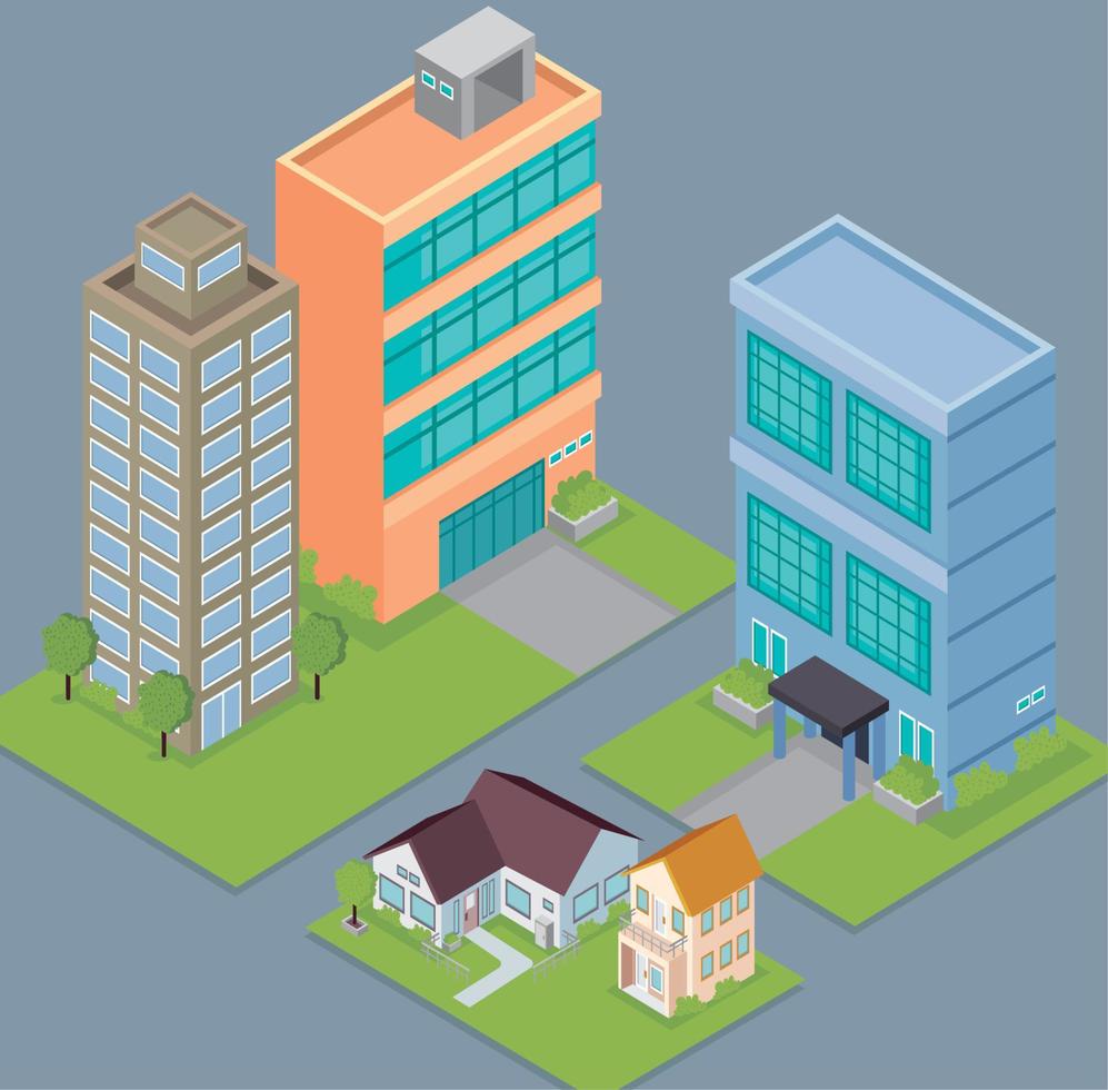 isometric buildings city scene vector