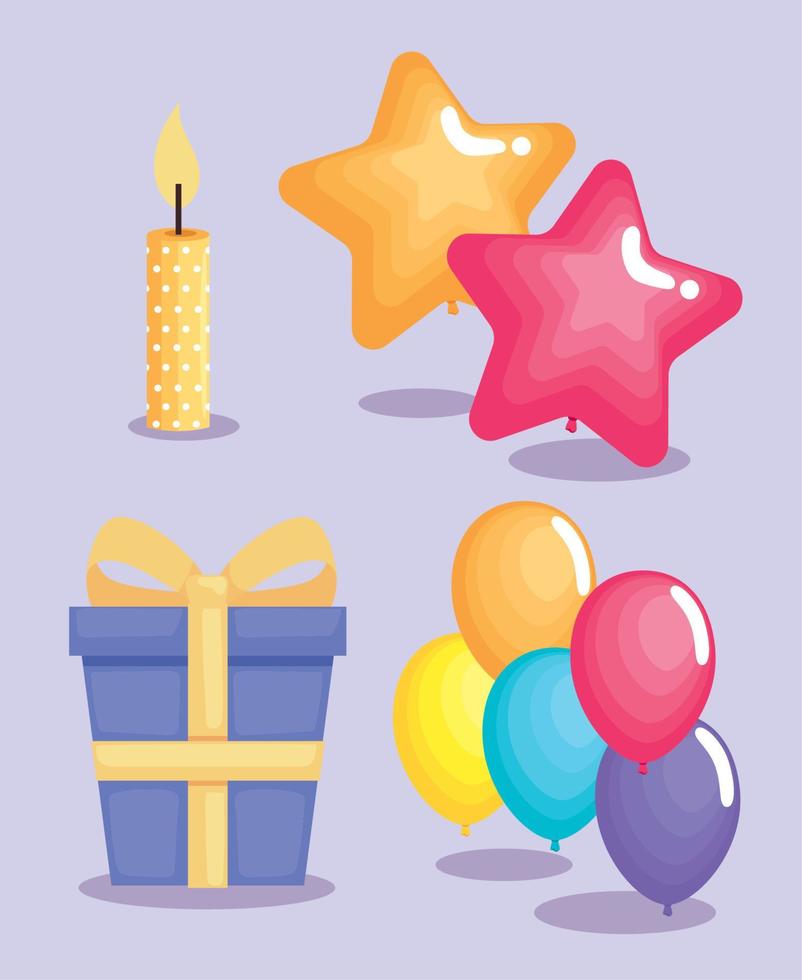 cuatro iconos de feliz cumpleaños vector