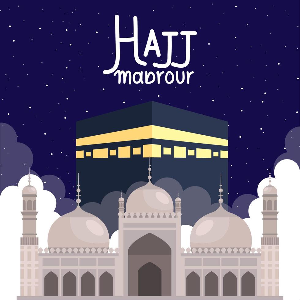 hajj mabrour lettering postcard vector