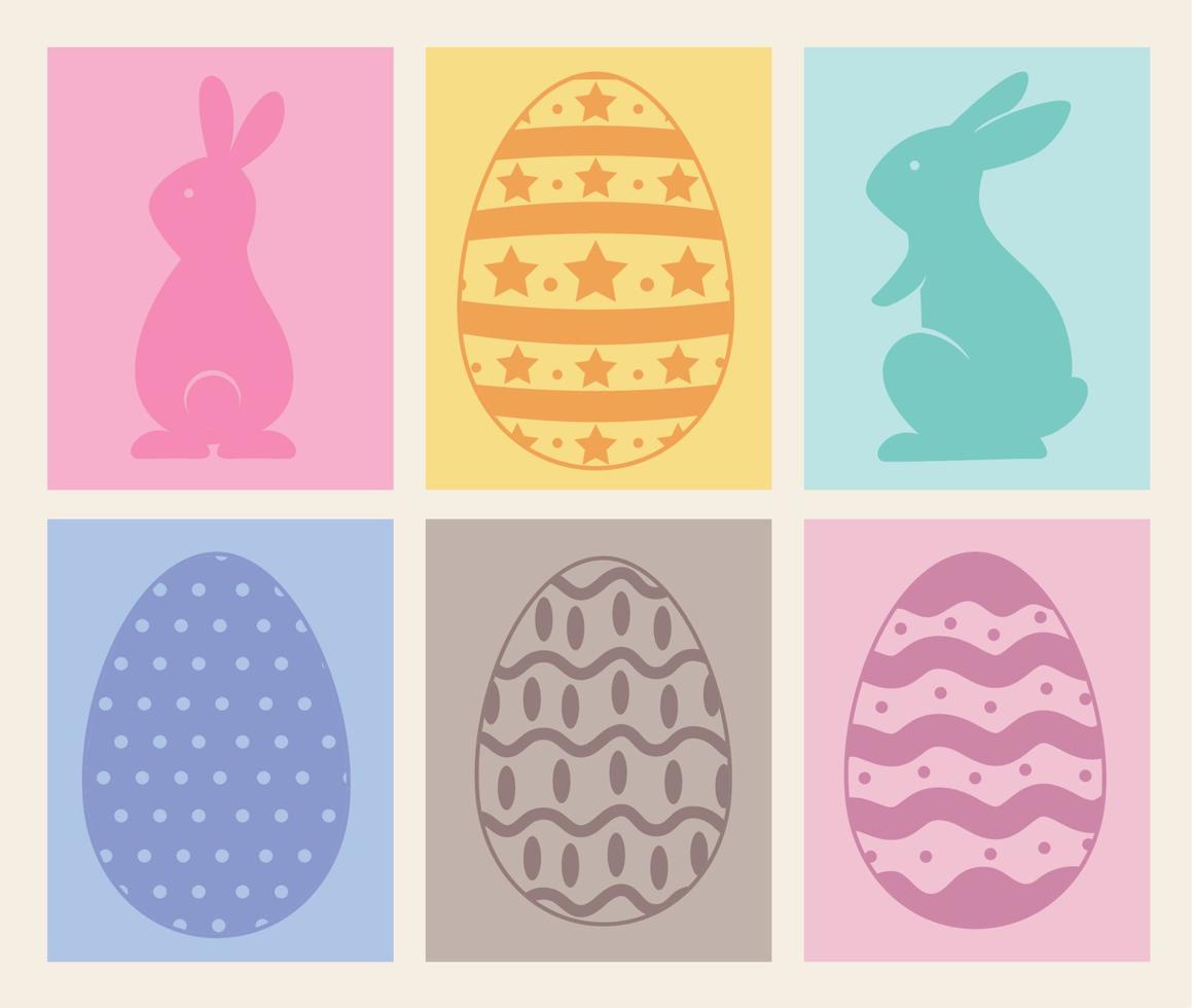 happy easter six icons vector