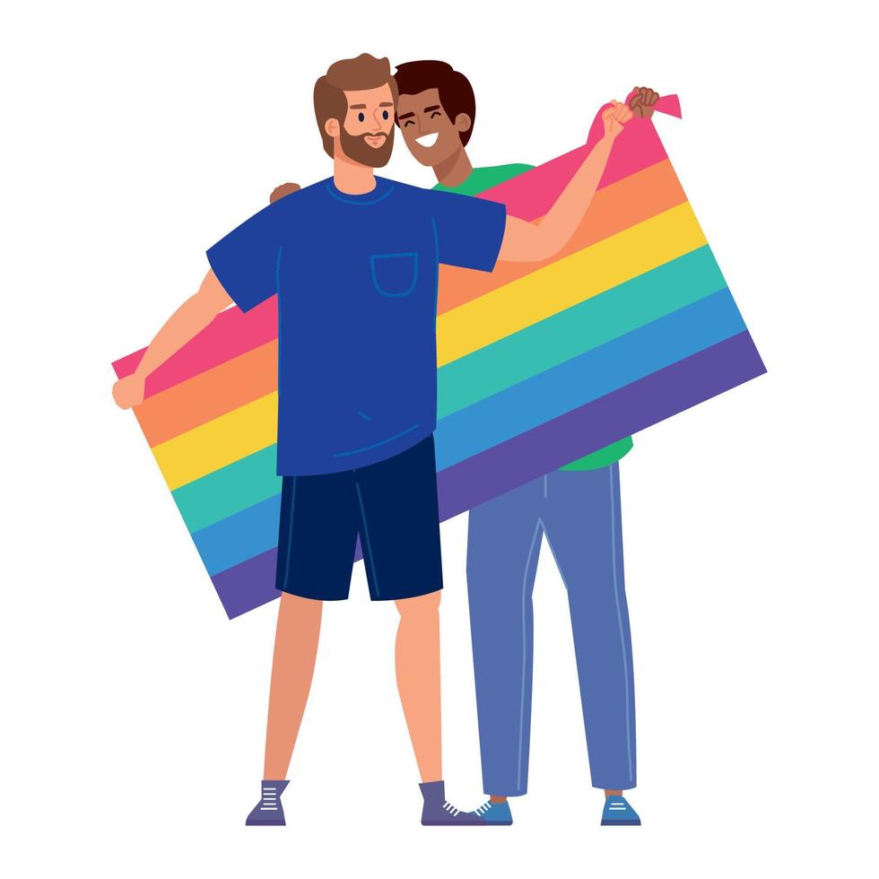 pareja gay con bandera vector