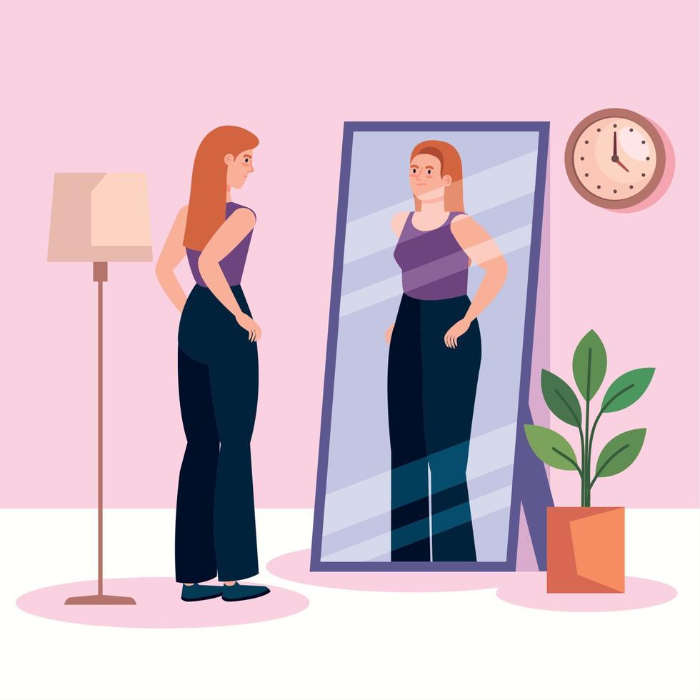 woman looking fat in mirror scene vector