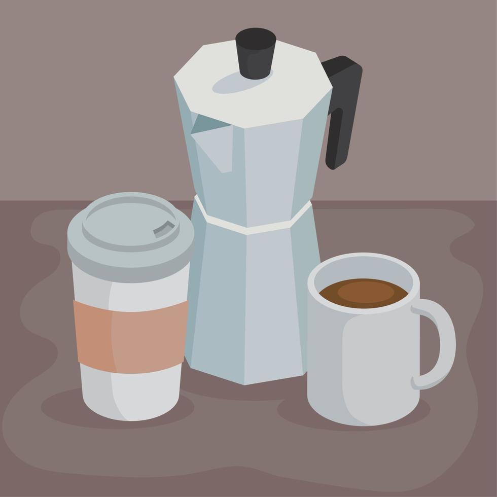 coffee kettle and cups vector