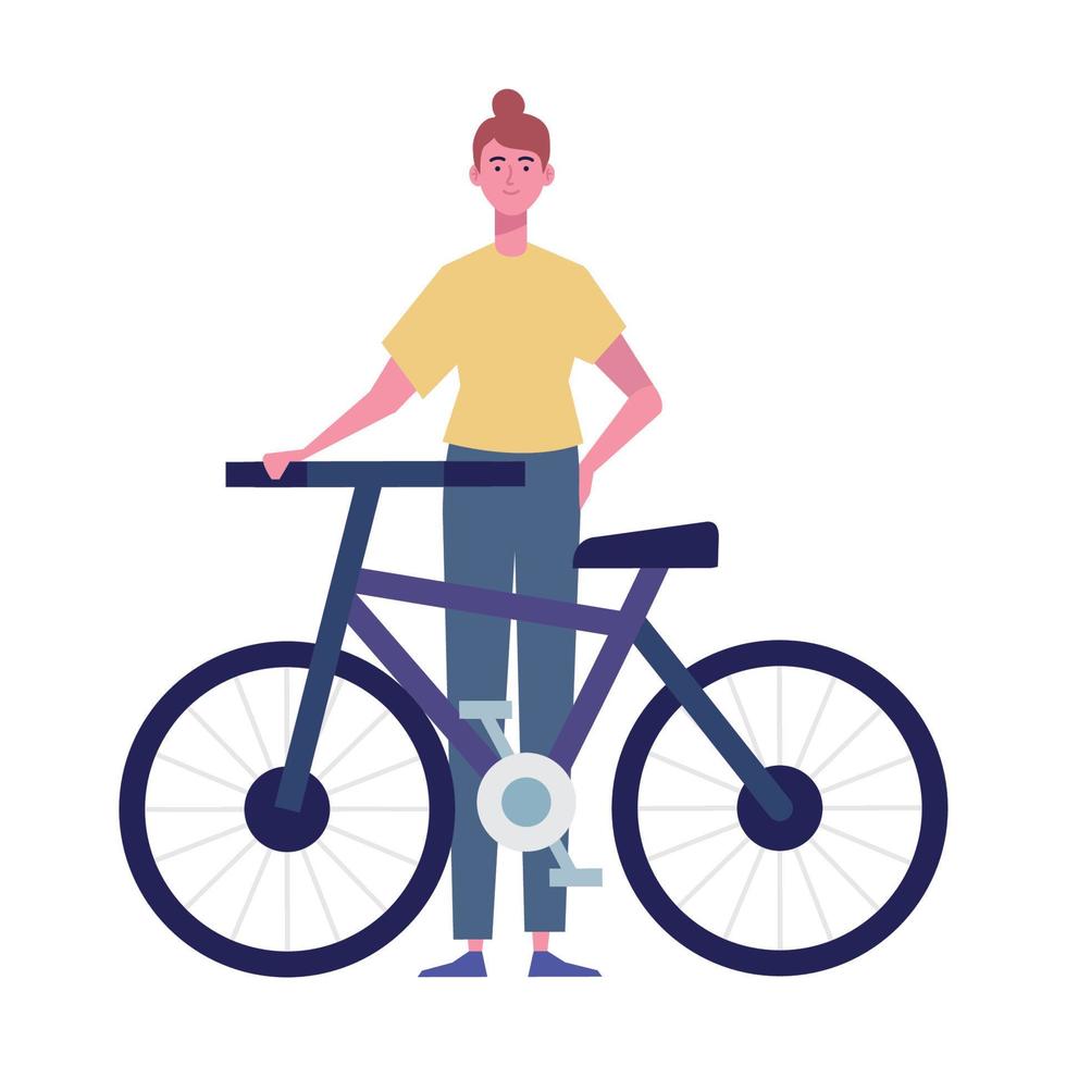 mujer con bicicleta vector