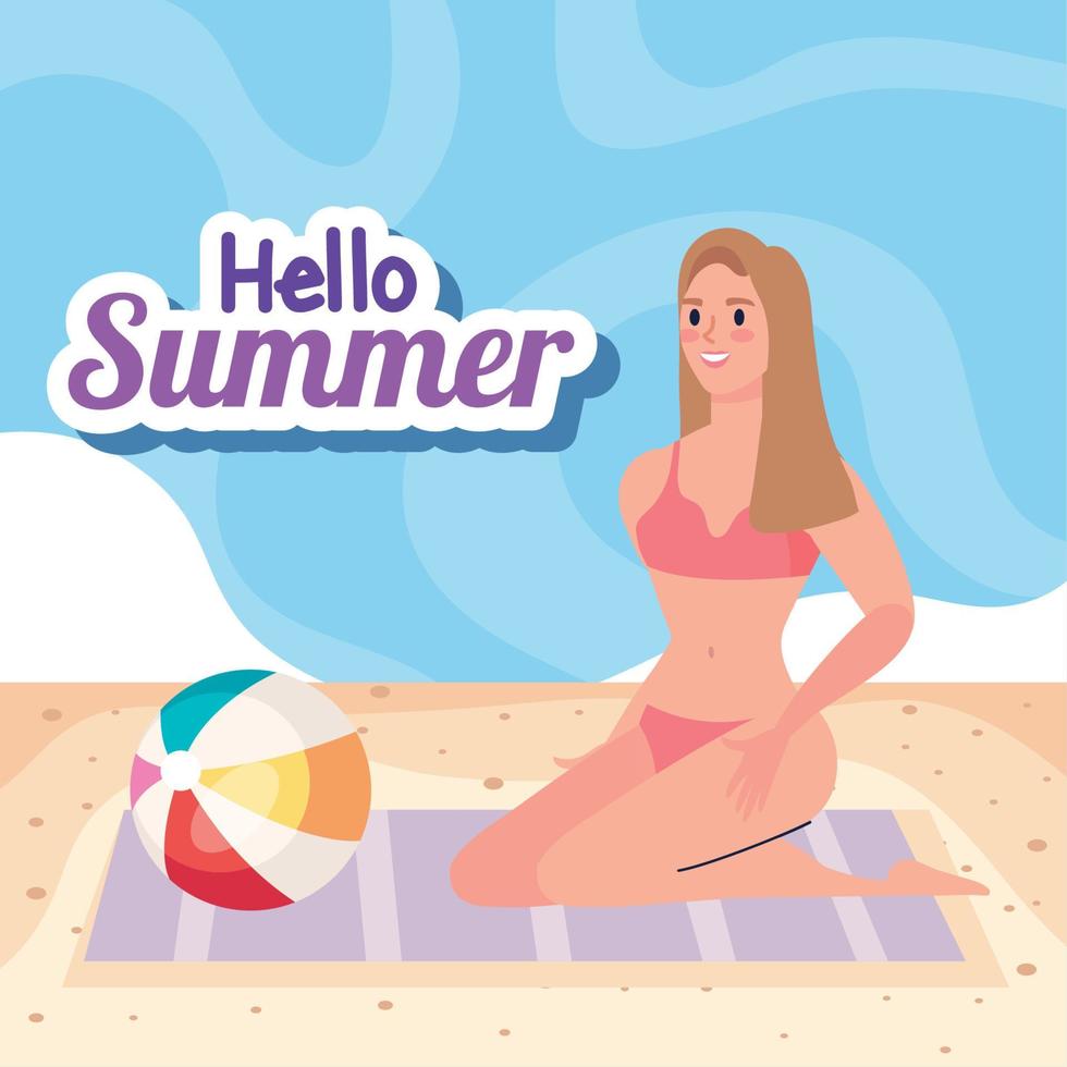 hello summer scene card vector