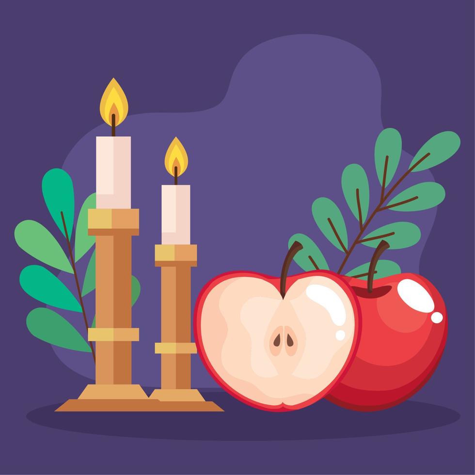 apples and candles jewish symbols vector