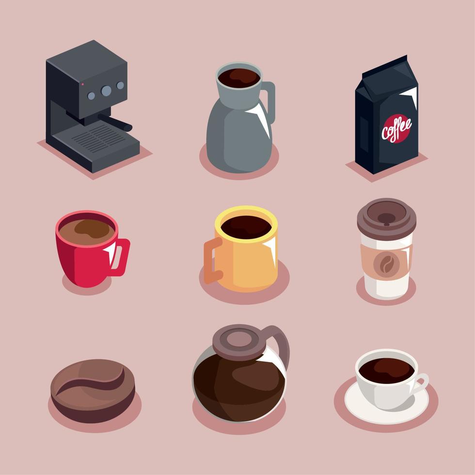 nine coffee drink icons vector