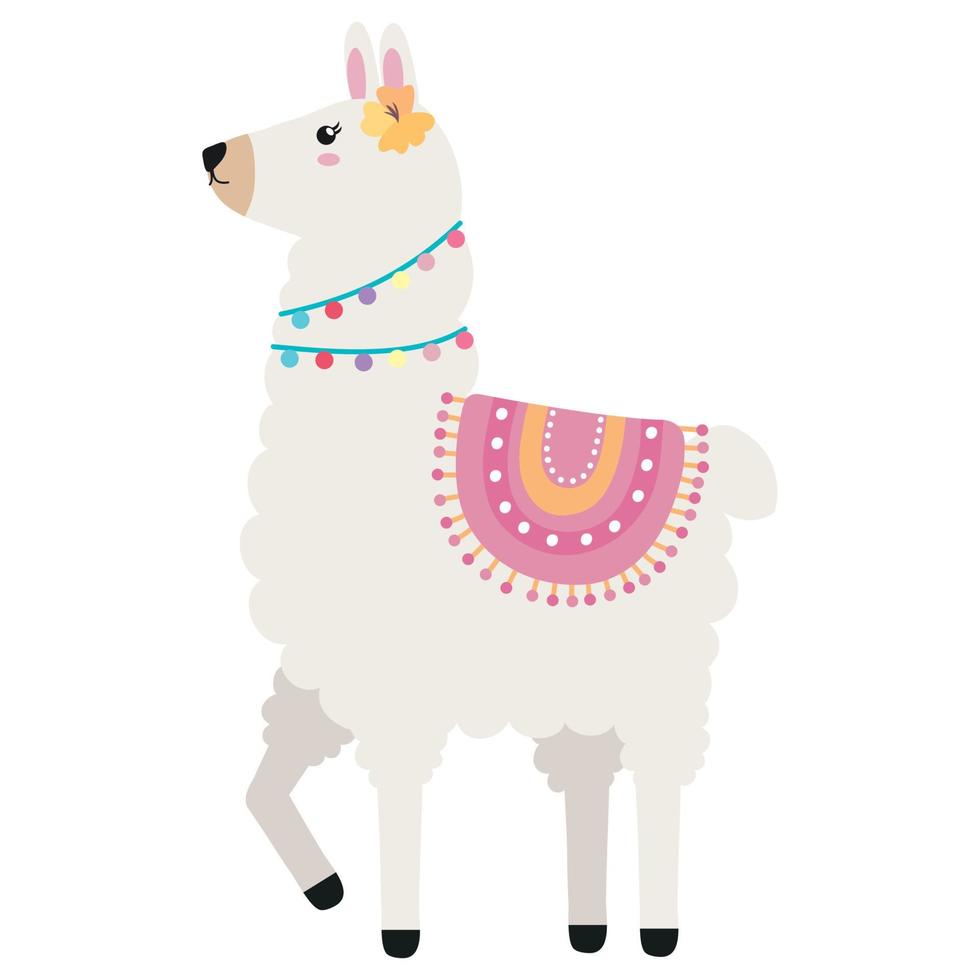 cute llama walking vector