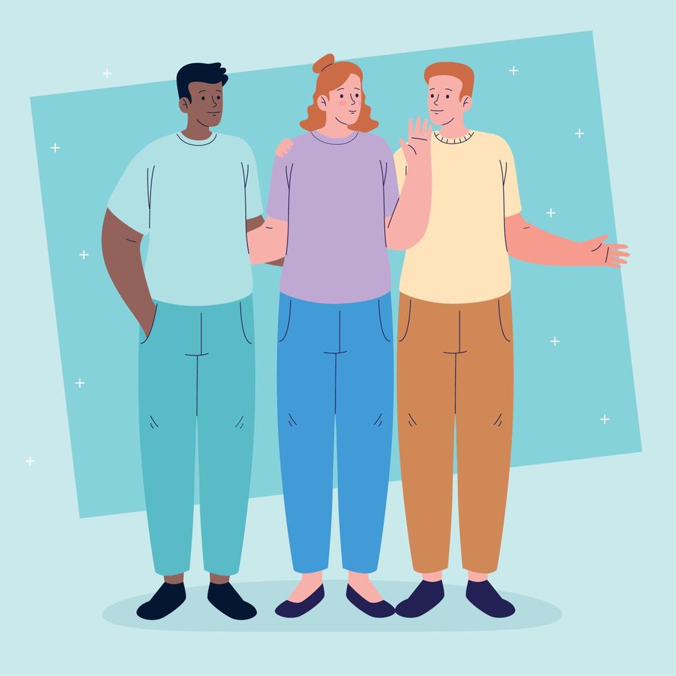 interracial friends group standing vector