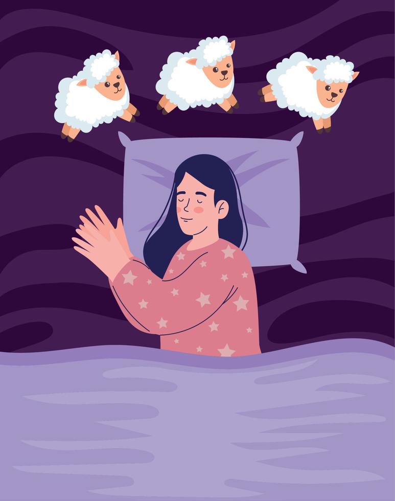 woman counting sheep vector