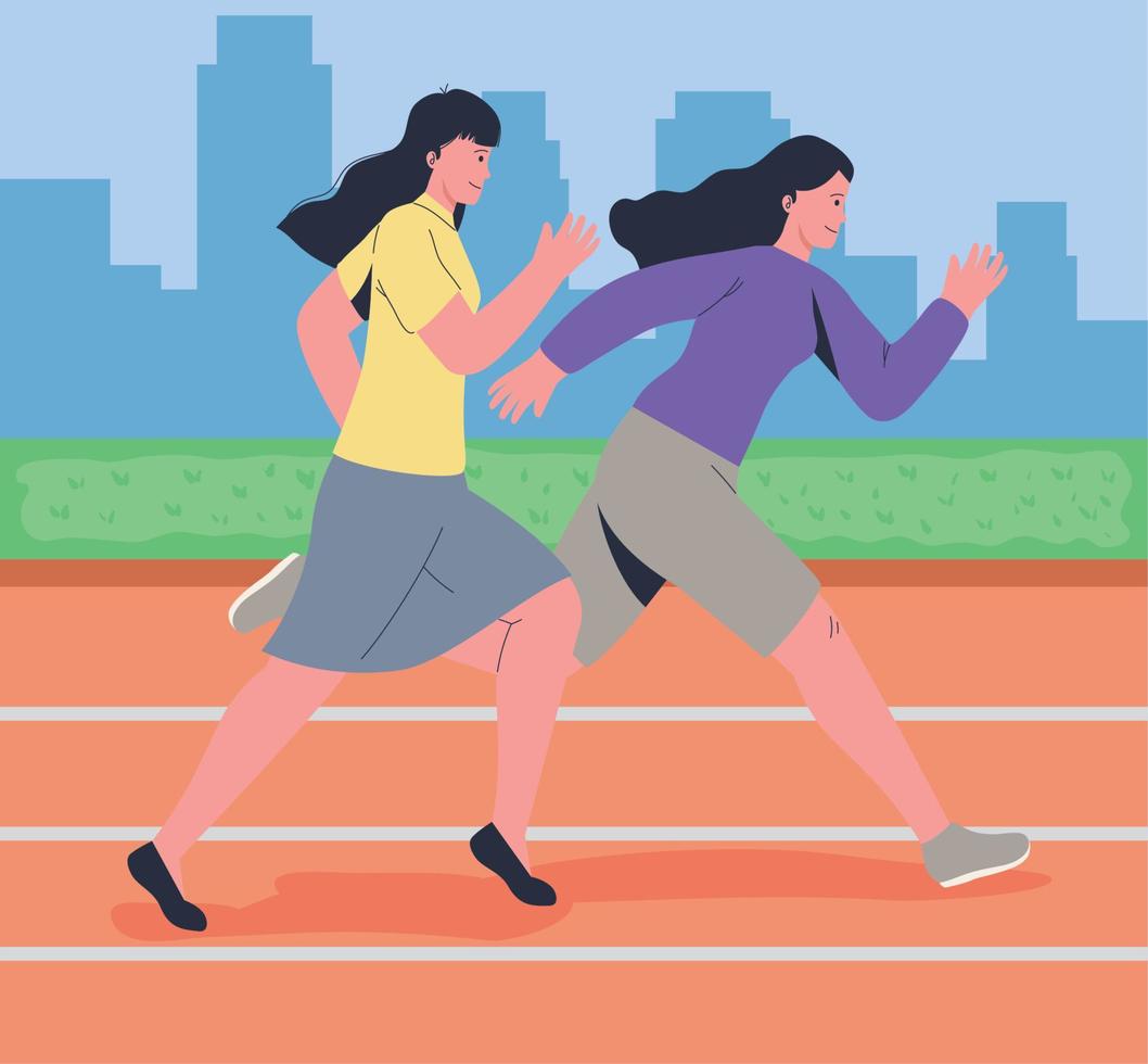 female workers running vector