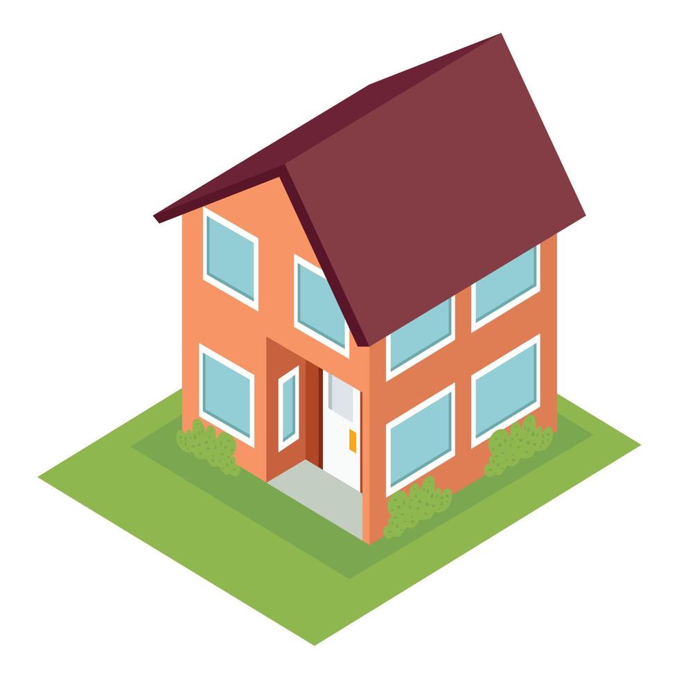 orange house isometric construction vector