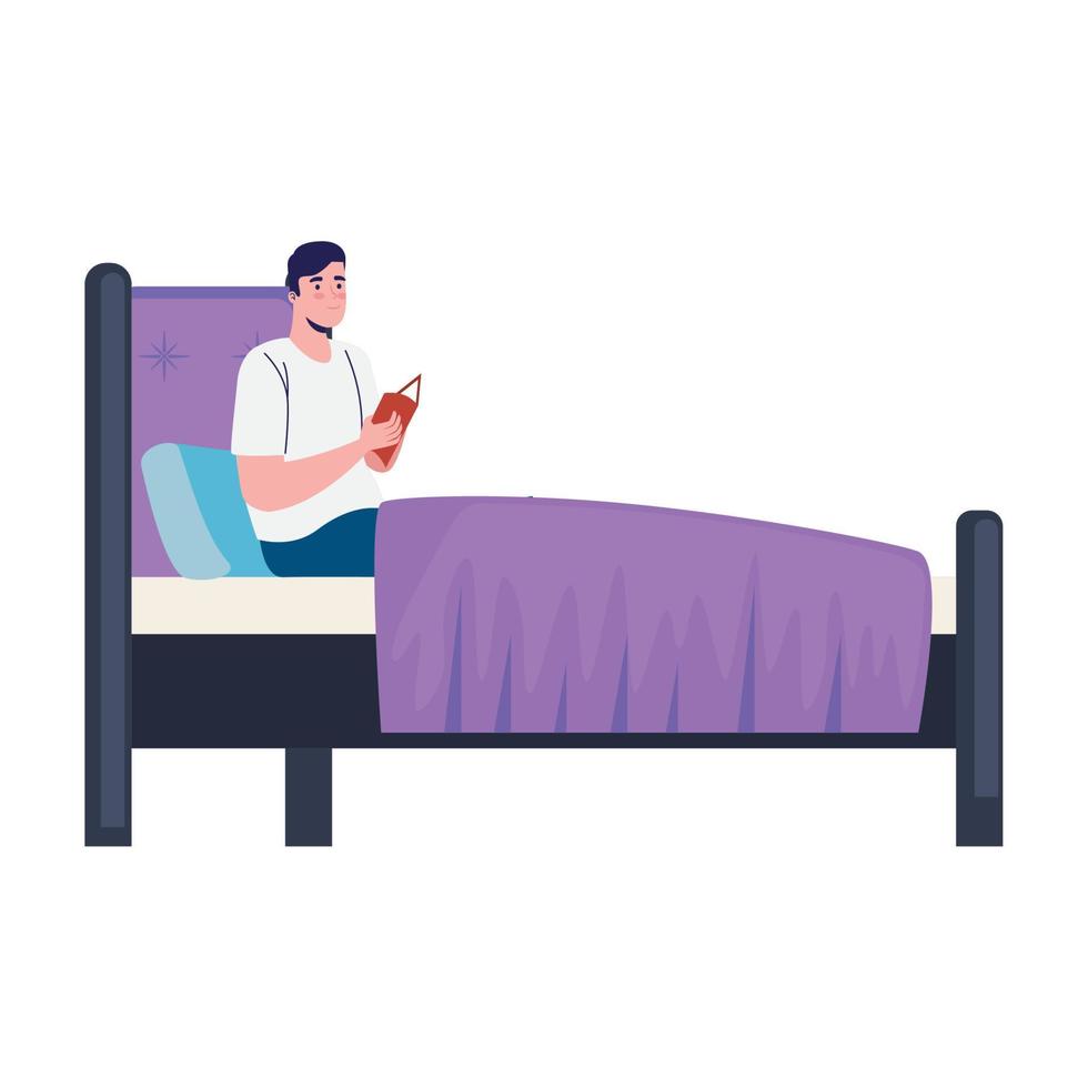 hombre leyendo en la cama vector