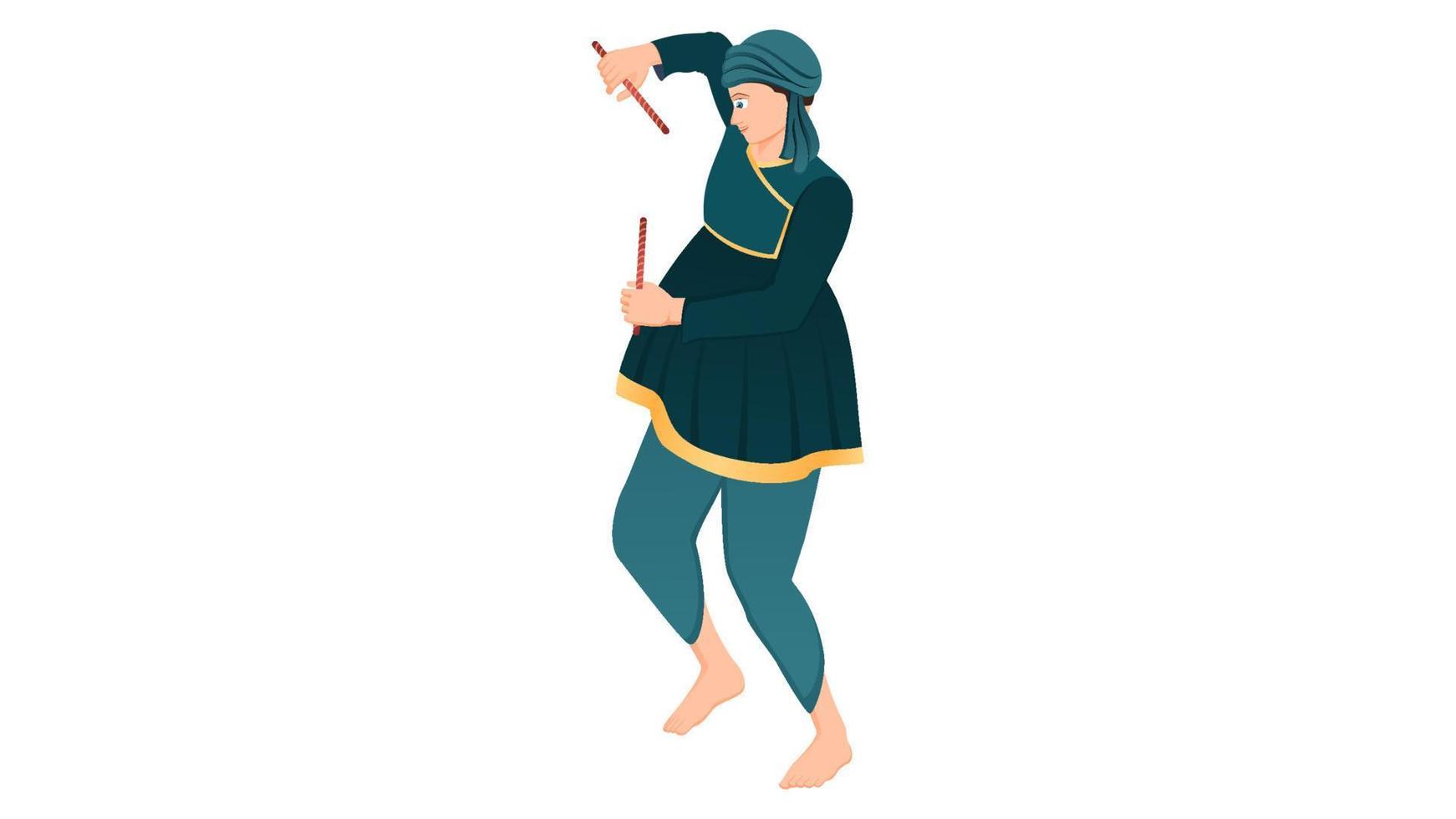 traditionally dressed men with dandiya stick, Happy Navratri vector