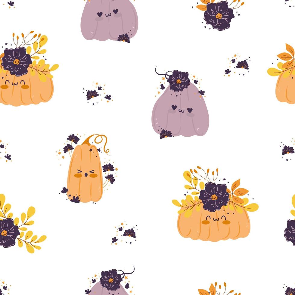 Seamless pattern with  Cute pumpkins and. Nursery kids patterns. Kawaii Pumpkin autumn characters. Vector pattern perfect for fabric, invitations, posters, printing