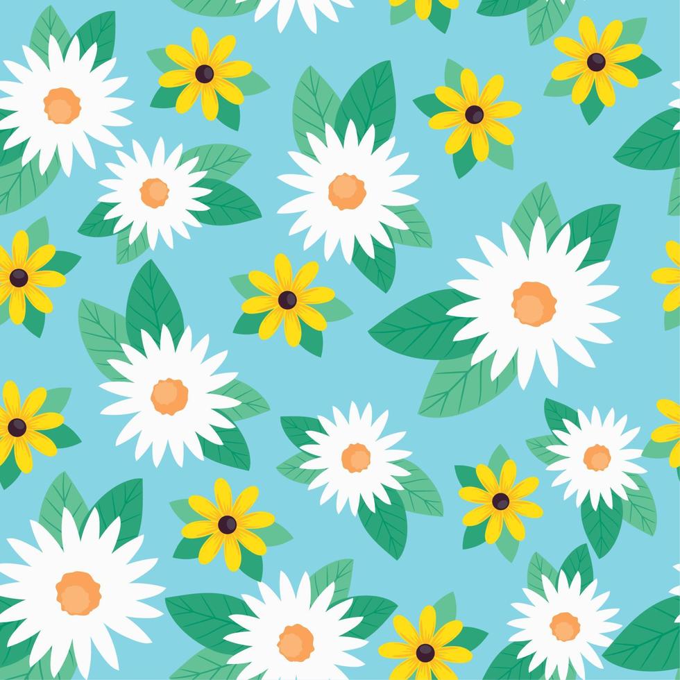 white and yellow flowers seamless pattern vector