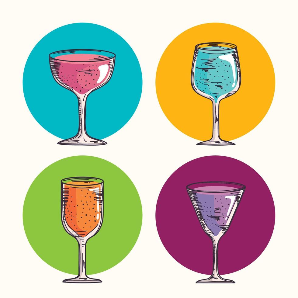 fresh cocktails drinks cups vector