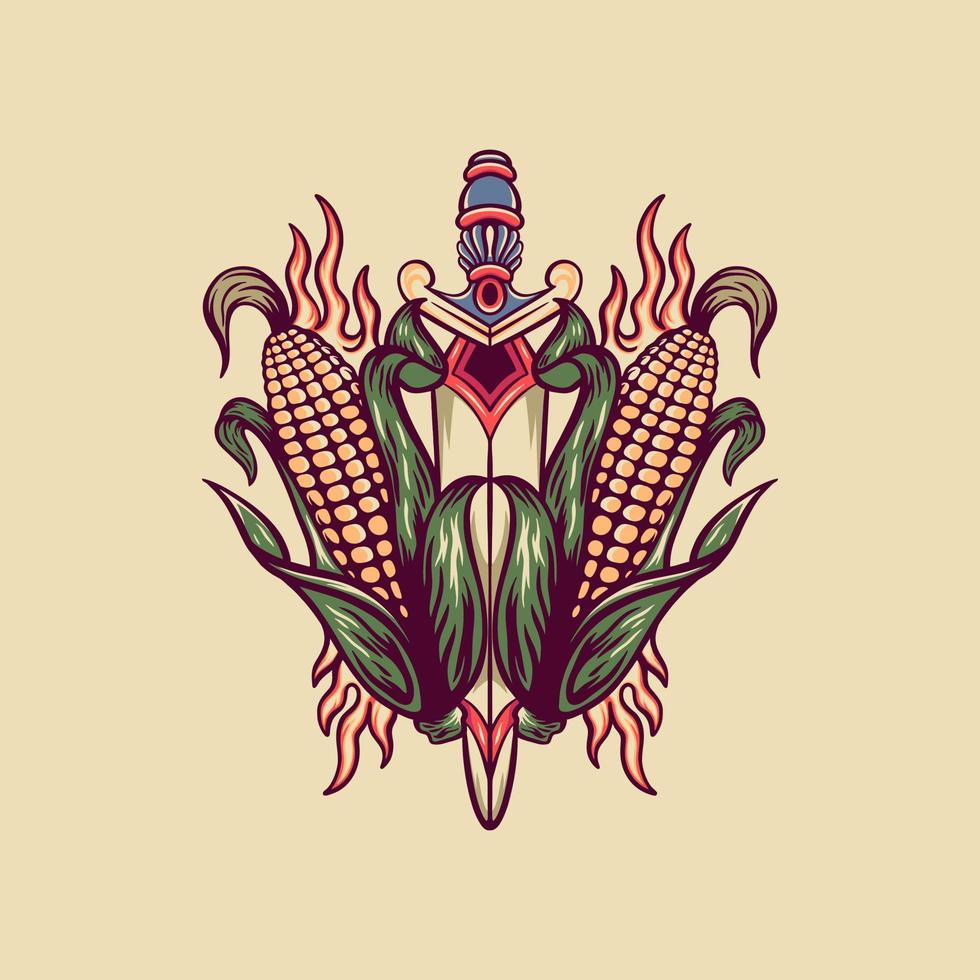 Sword And Corns Retro Illustration vector