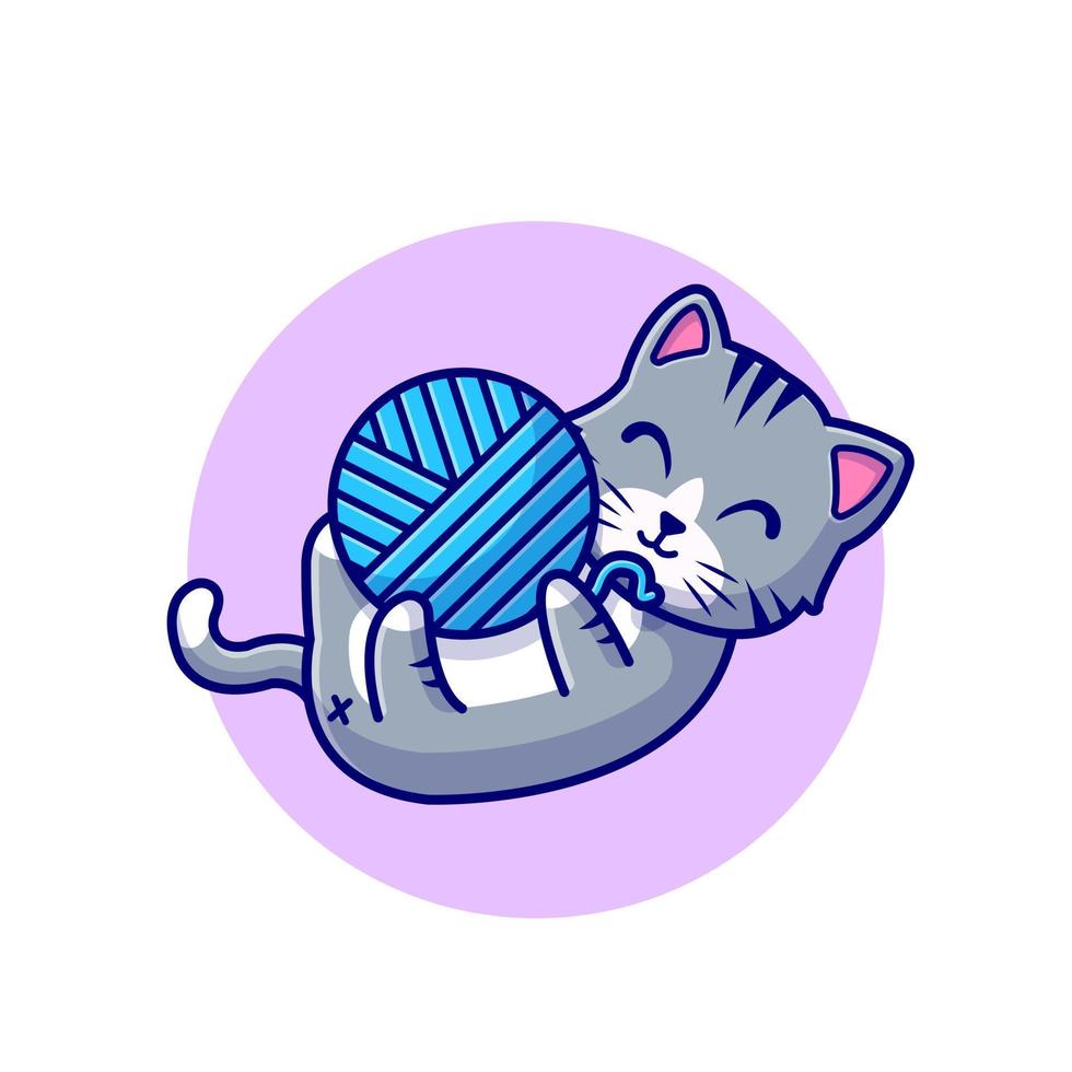 Cute Cat Playing Yarn Ball Cartoon Vector Icon Illustration.  Animal Nature Icon Concept Isolated Premium Vector. Flat  Cartoon Style