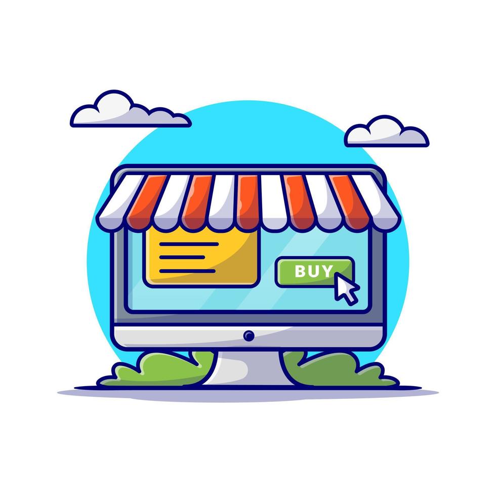 Online Shop Website Cartoon Vector Icon Illustration.  Business Technology Icon Concept Isolated Premium Vector.  Flat Cartoon Style