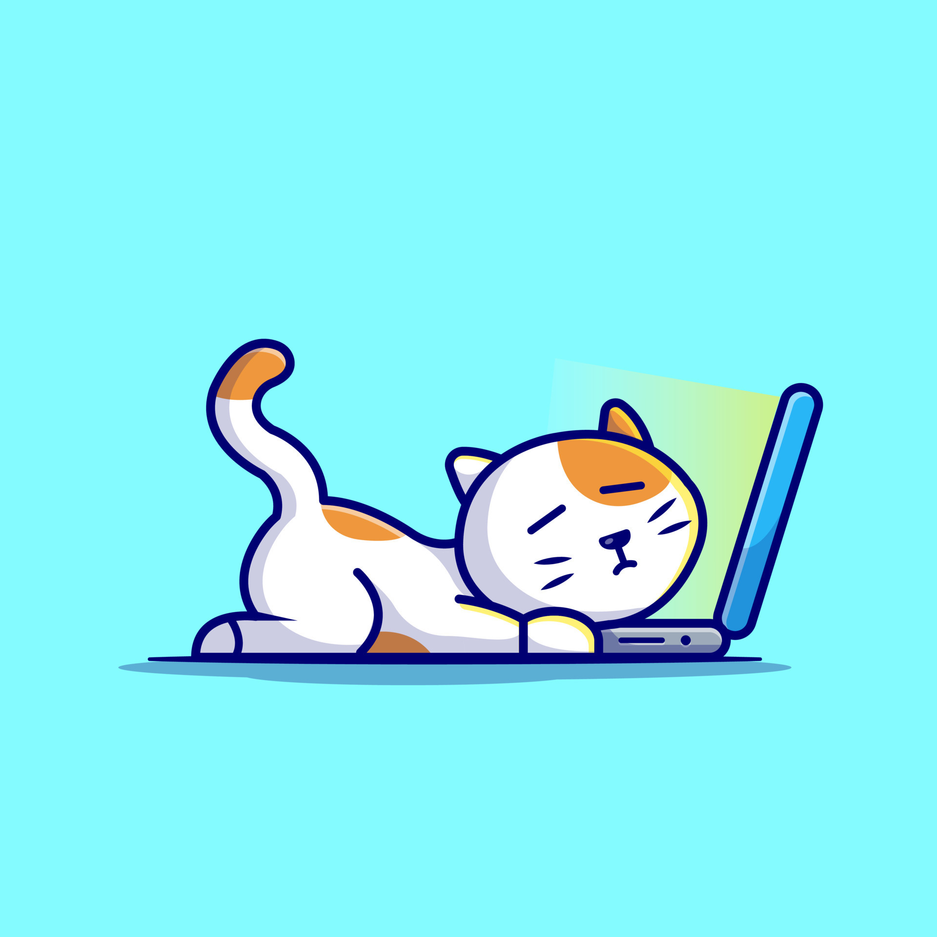 Cute Cat Working On Laptop With Coffee Cup Cartoon Vector Icon