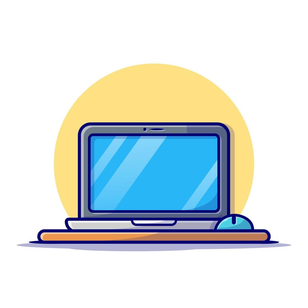 Laptop With Mouse Cartoon Vector Icon Illustration.  Technology Object Icon Concept Isolated Premium Vector.  Flat Cartoon Style