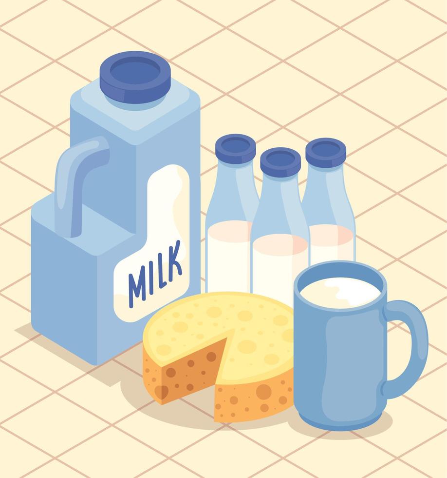 milk bottles and cheese vector