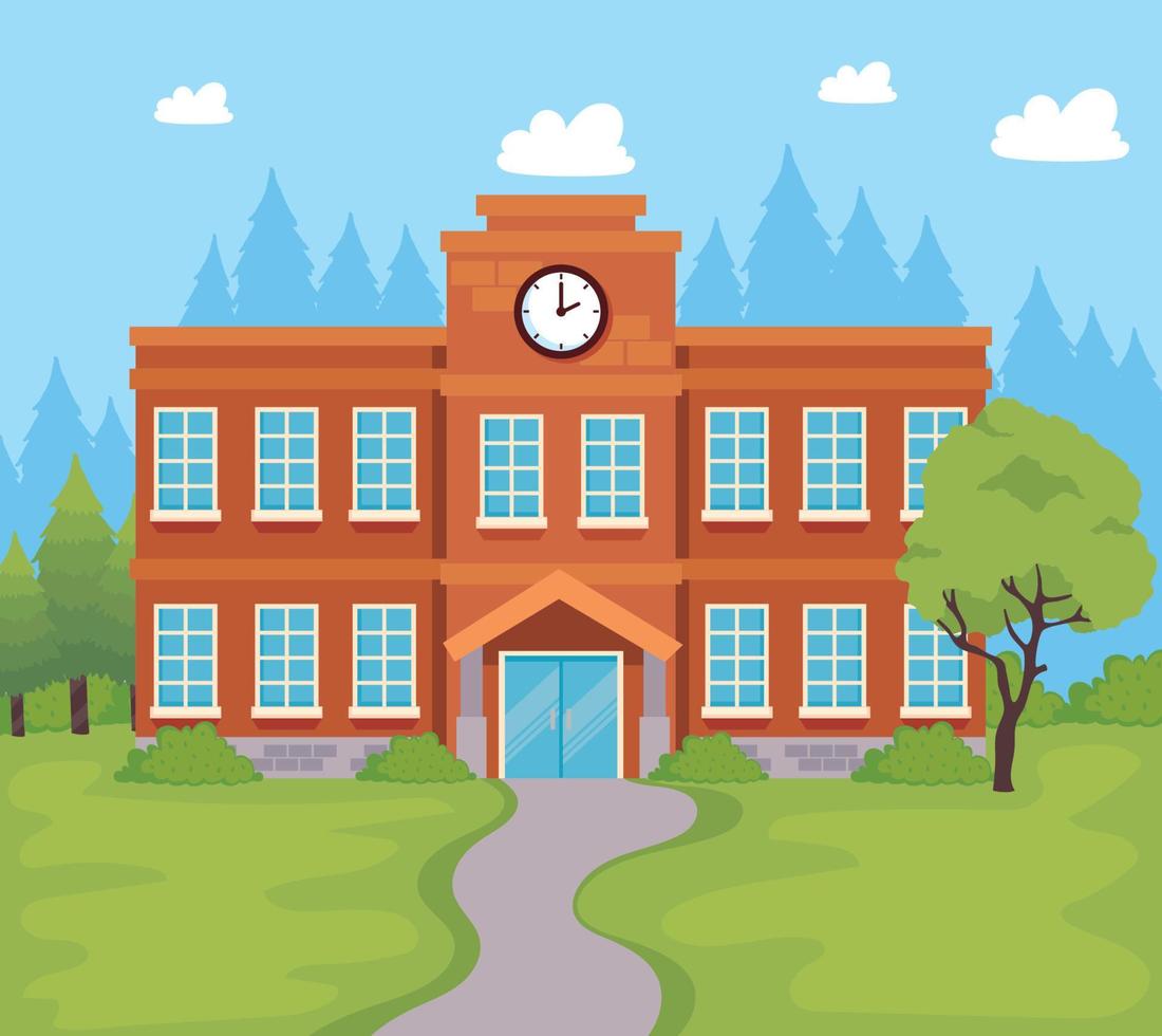 school building and tree vector