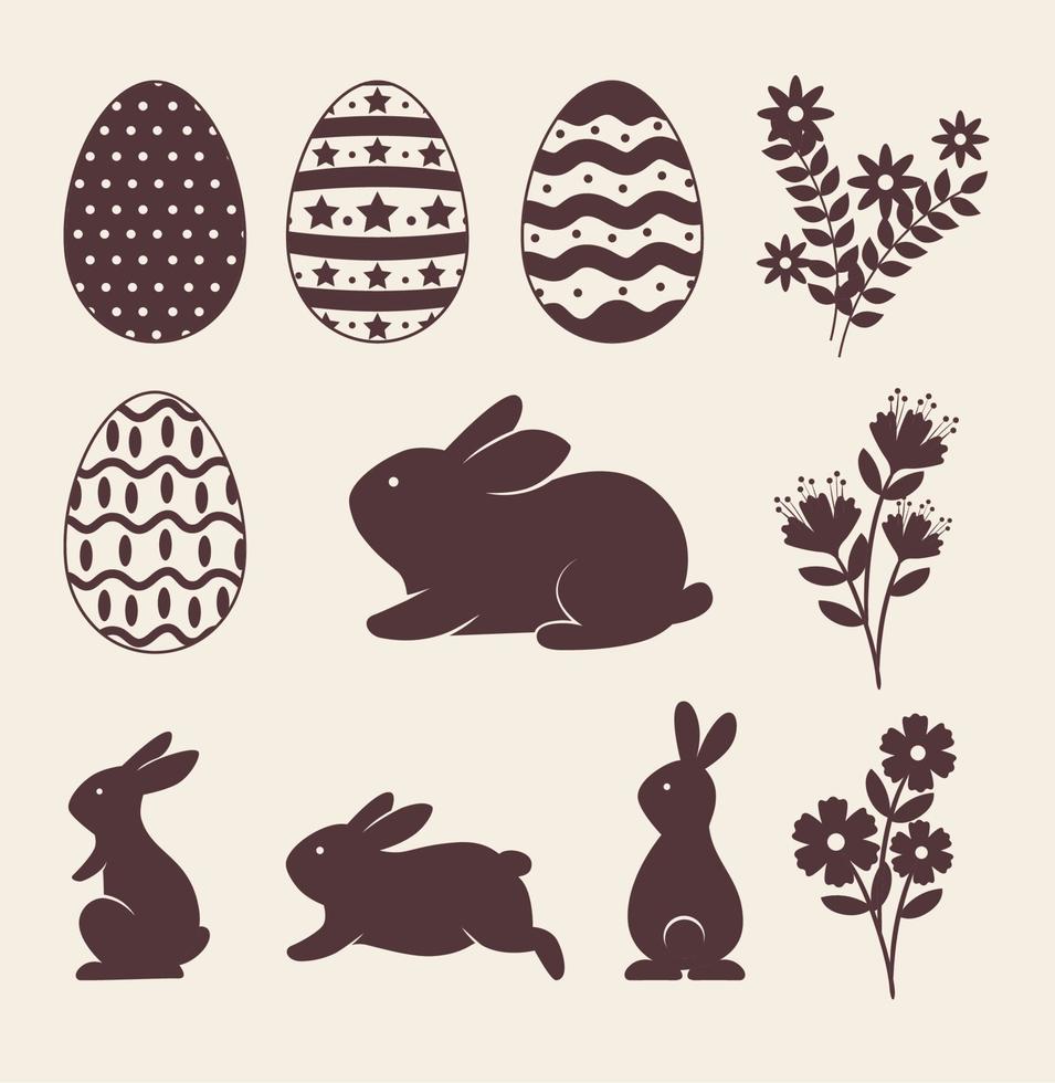 eleven happy easter silhouettes vector