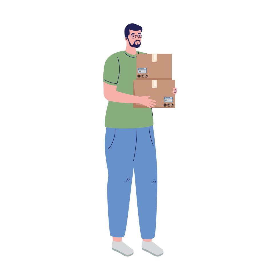 man lifting boxes vector