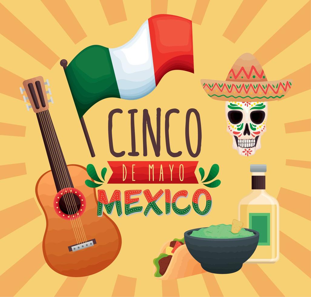 mexican celebration lettering frame vector