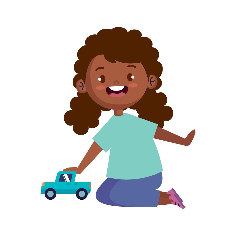 niña afro jugando con auto vector