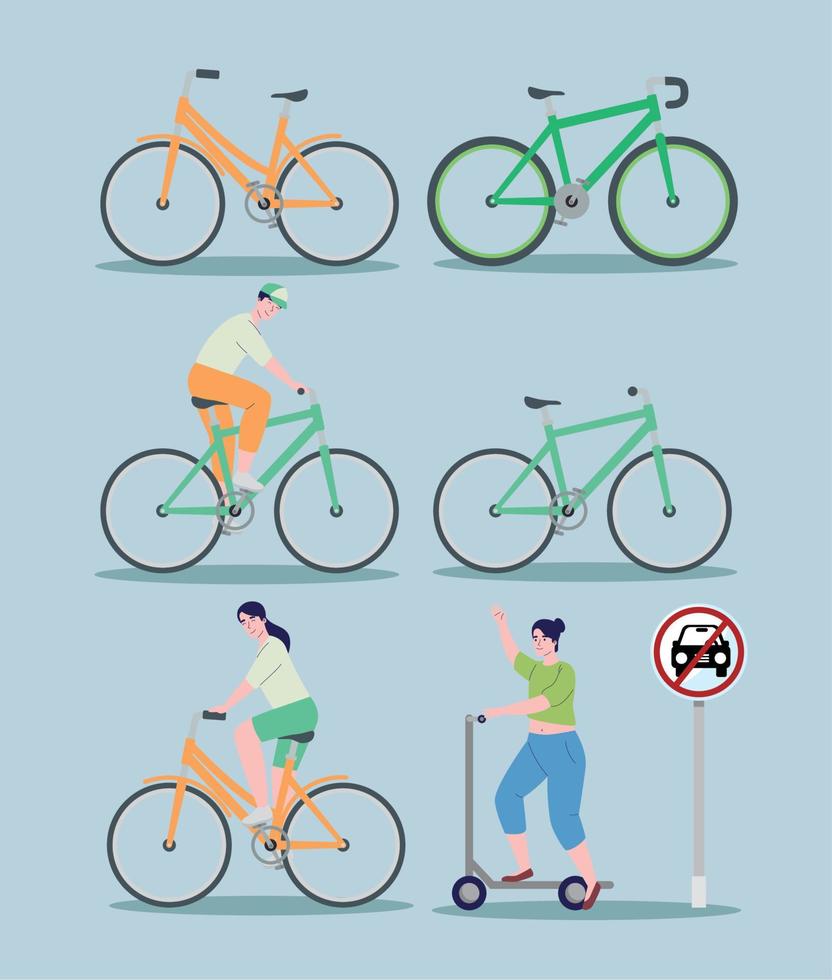 seven car free day icons vector