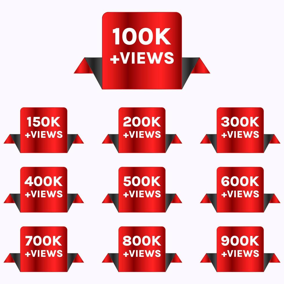 100k views to 900k views celebration banner design, 100k plus views badge set vector
